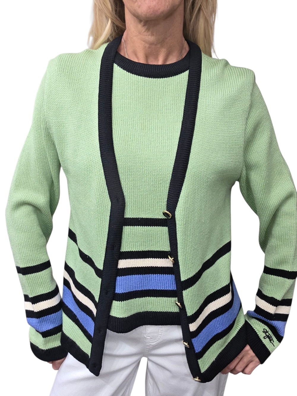 St John Sport Sweater Set M Green Santana Knit Tank Cardigan USA